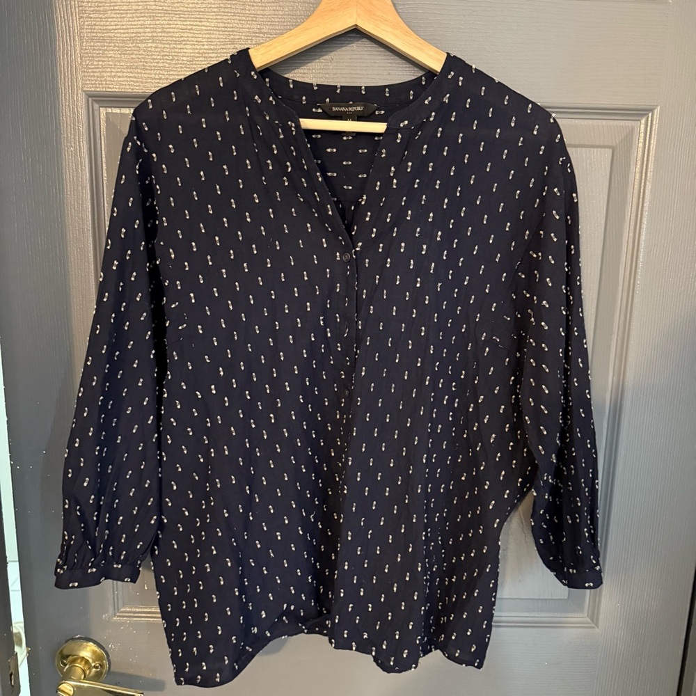 Banana Republic Dark Blue Blouse with White Pattern